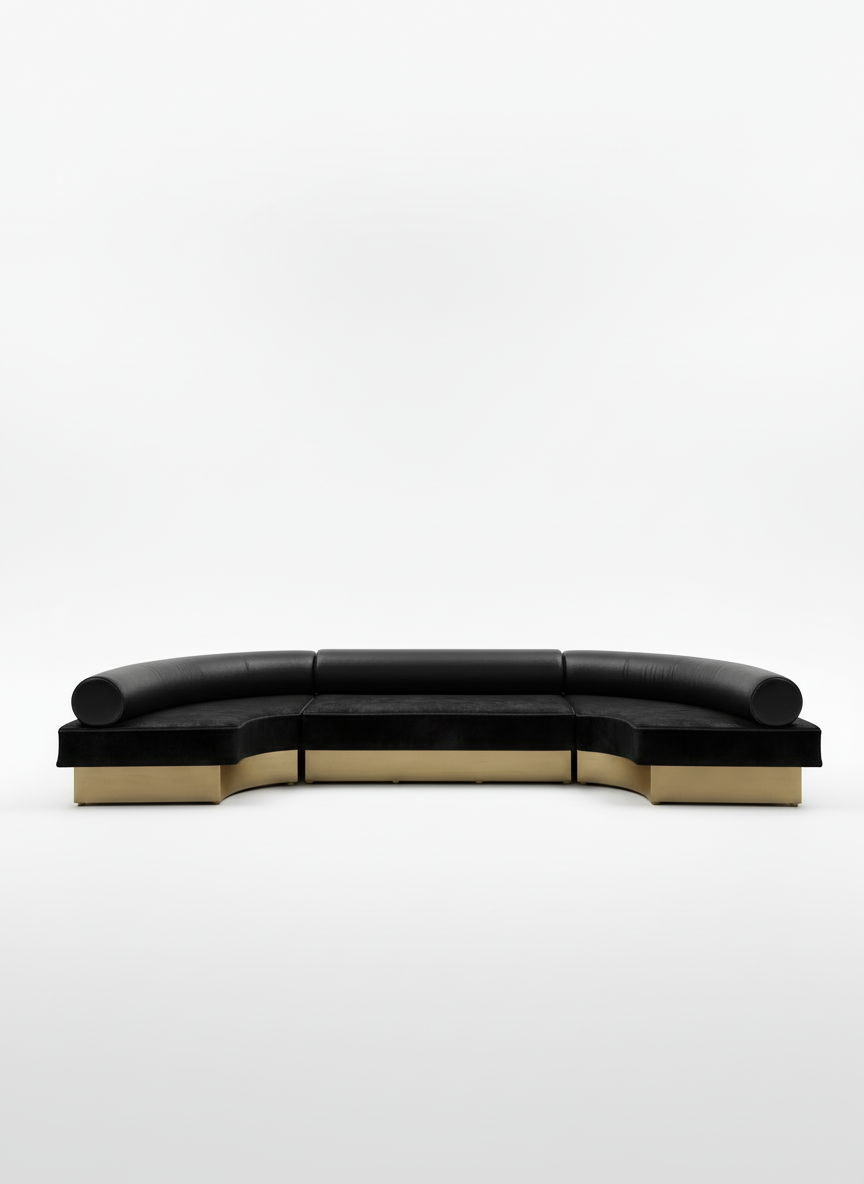 Bold C Shape Sofa Black Velvet Gold Base