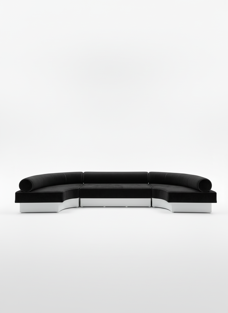 Bold C Shape Sofa Black Velvet White Base