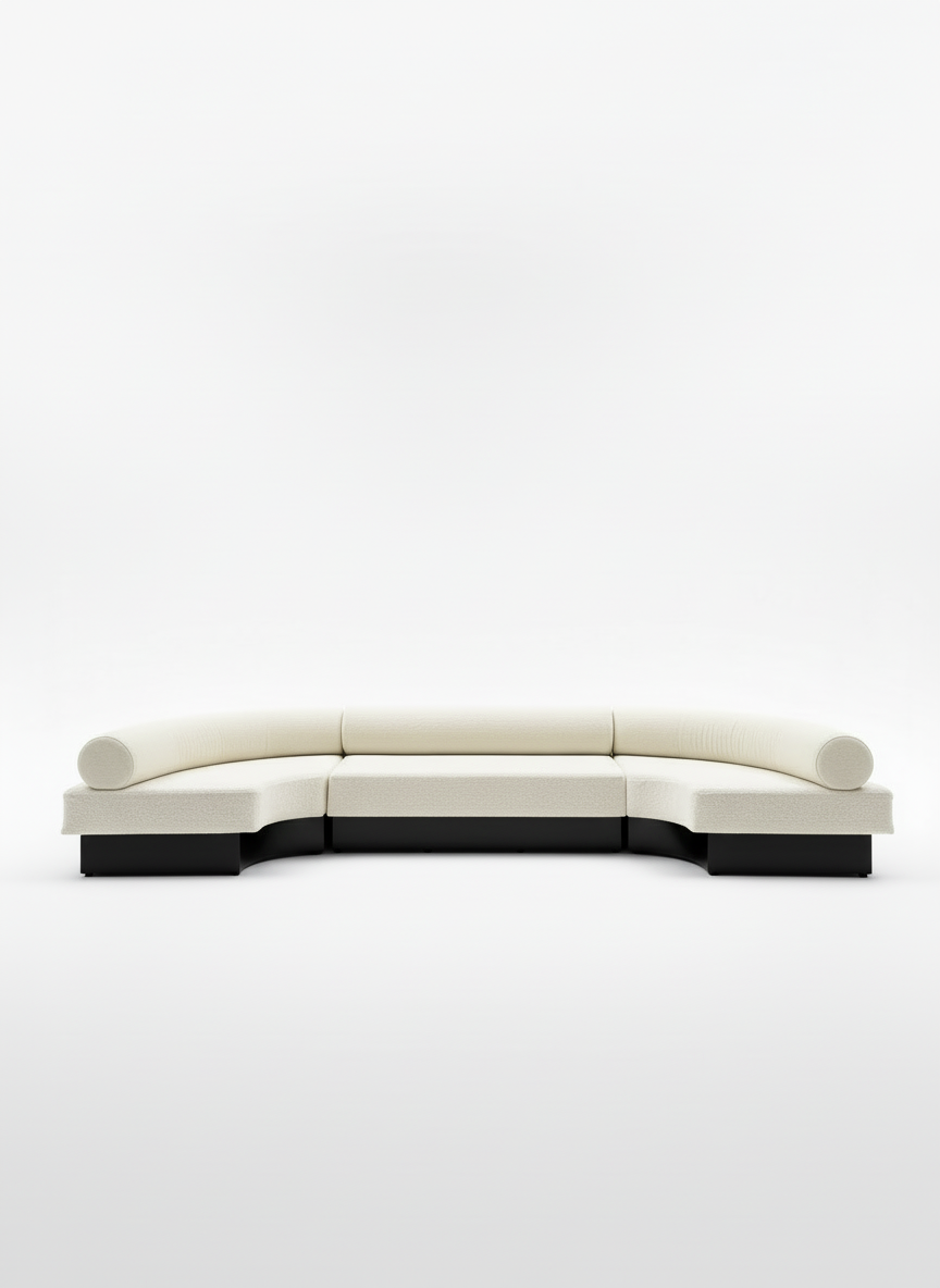 Bold C Shape Sofa White Boucle Black Base