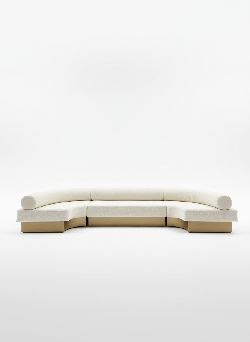 Bold C Shape Sofa White Boucle Gold Base