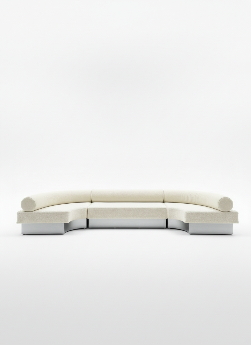 Bold C Shape Sofa White Boucle Silver Base