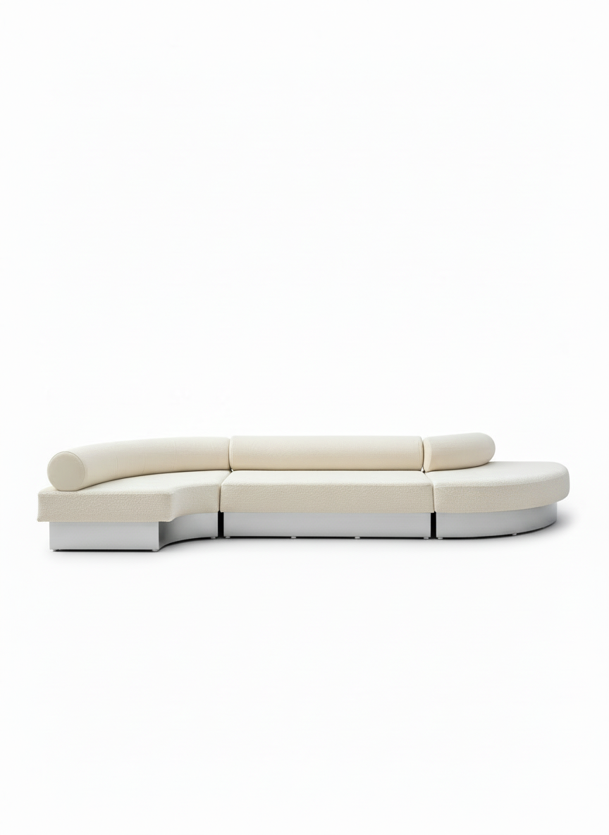 Bold S Shape Sofa White Boucle Silver Base
